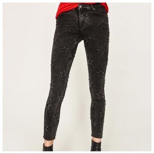Zara Star Embroidered Black Skinny Jeans Size 4